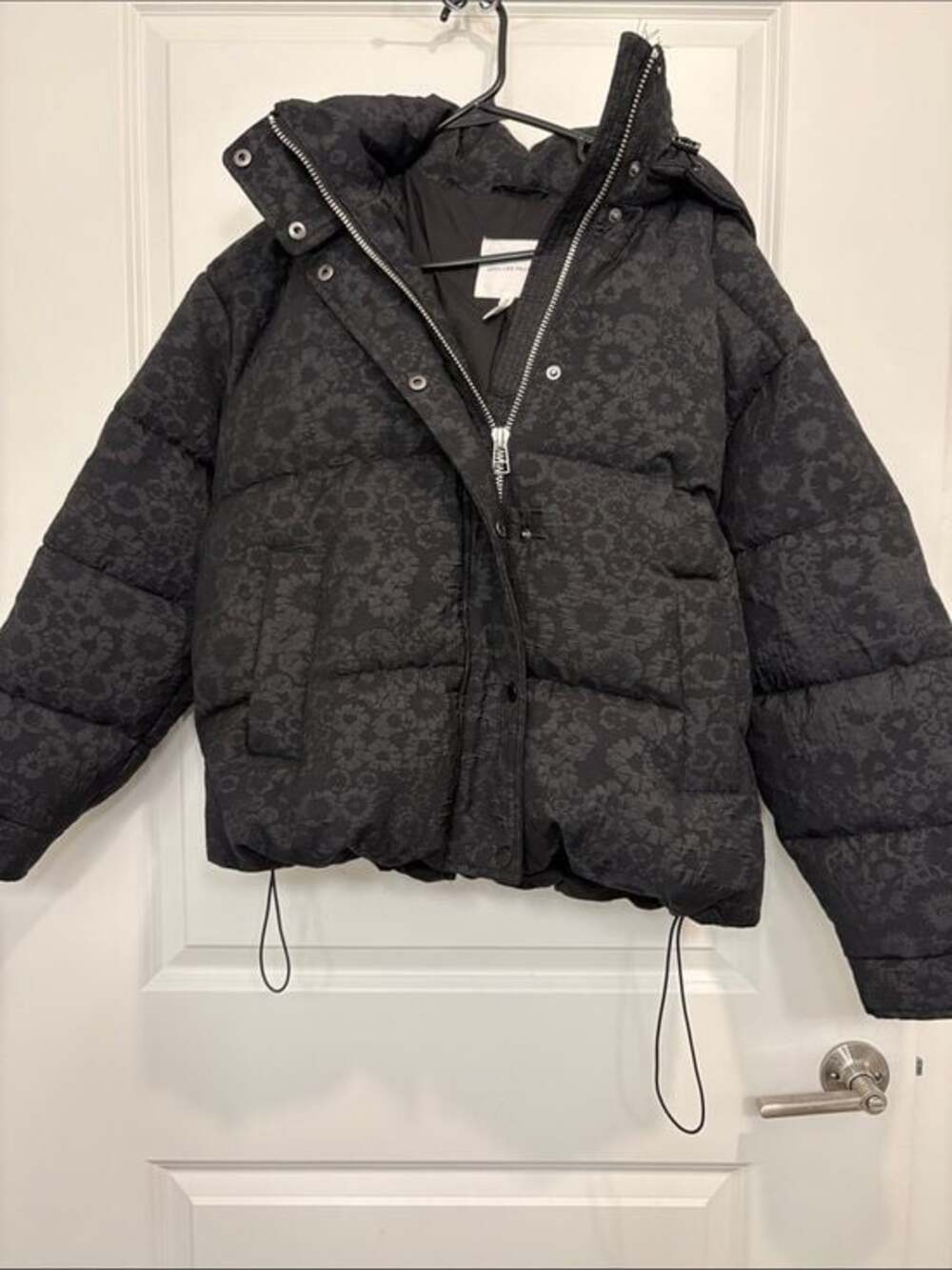Avec Les Filles Black Floral Quilted Puffer Jacket